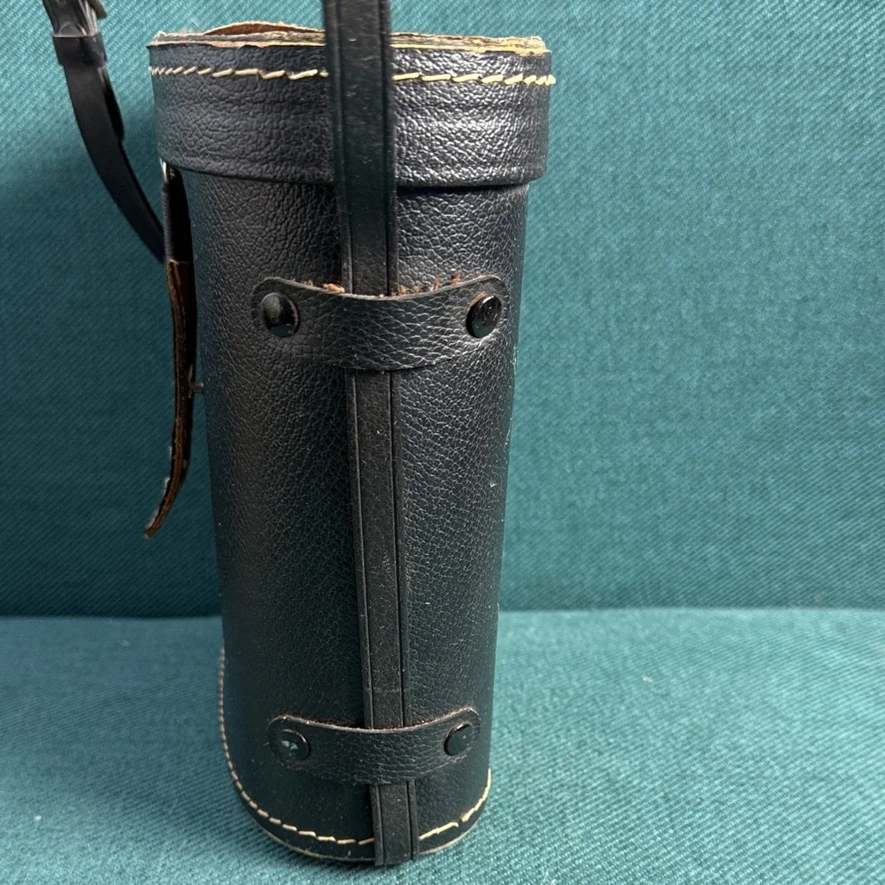 Vintage Antique Binoculars Case Black with Red Lining and Adjustable Strap
